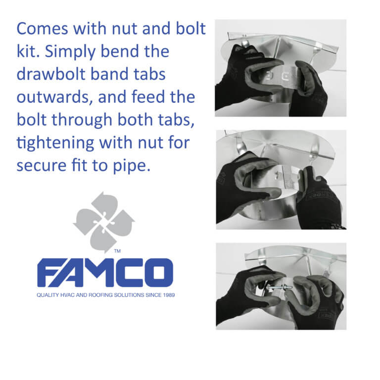 infographic showing how to install the FAMCO Cone Top Chimney Cap - Galvanized Steel