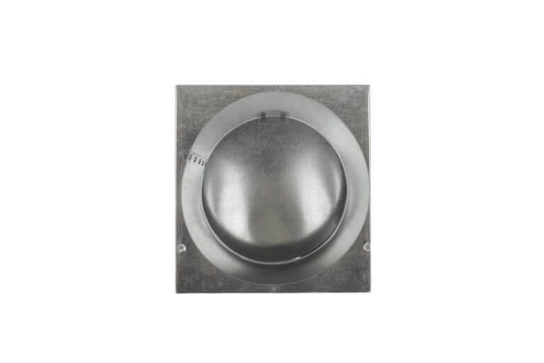 Bottom view of FAMCO Wall Vent with damper in galvanized steel.