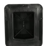Bottom of plastic roof vent with 50 sq. inch net free area in dark brown.