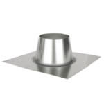 Galvanized metal roof flashing with a cylindrical collar for HVAC vent pipes.