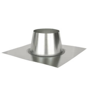 Galvanized metal roof flashing with a cylindrical collar for HVAC vent pipes.