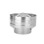 Galvanized metal chimney cap with a conical top, designed for weather protection.