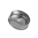 Corrugated metal round backdraft damper for controlling airflow direction.