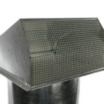 Galvanized metal hooded wall vent with a protective wire mesh screen.