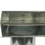 Front view of a galvanized metal hooded wall vent without a mesh screen