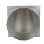 Metal wall vent with a circular collar and square mounting plate.