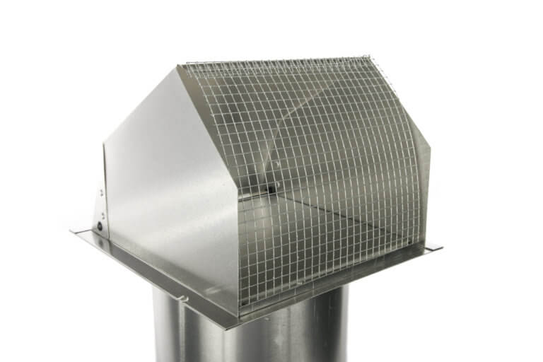 Galvanized steel wall vent with protective wire mesh.