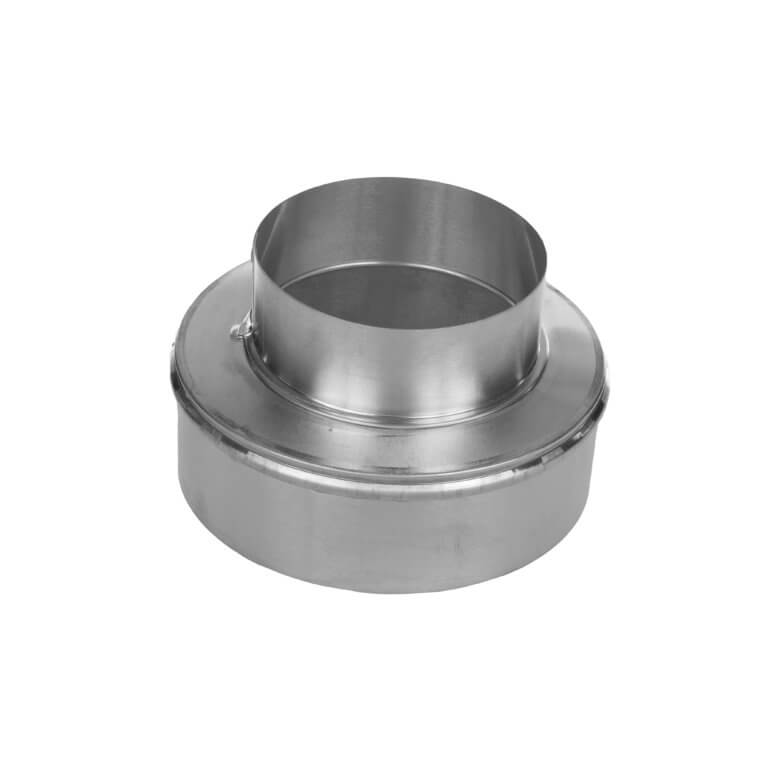 Stainless steel HVAC transition fitting with a smooth finish.