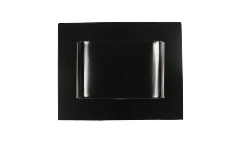 Top view of a black roof vent, designed for optimal air flow and protection.