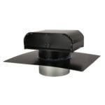 Side perspective of a black roof vent mounted on a flat base.