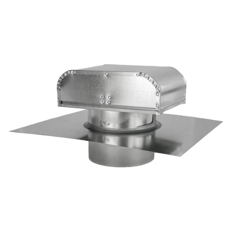 Galvanized steel HVAC vent cap with a flat base, designed for efficient airflow in HVAC systems, shown in a side view.
