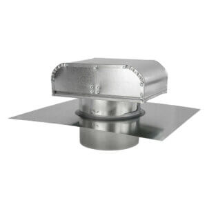 Galvanized steel HVAC vent cap with a flat base, designed for efficient airflow in HVAC systems, shown in a side view.