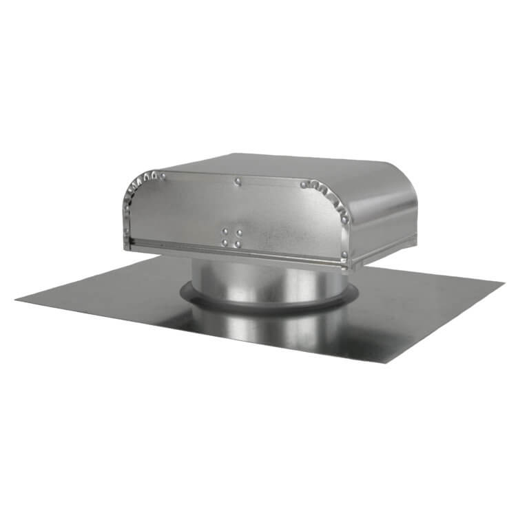 Galvanized J vent cap with a flat base and rounded top for secure duct attachment.