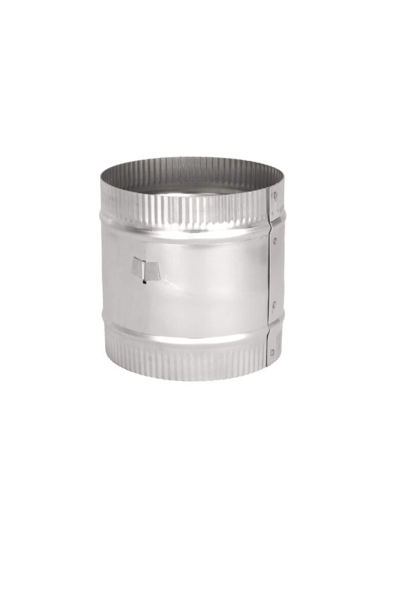 Round metallic duct connector with a built-in damper.