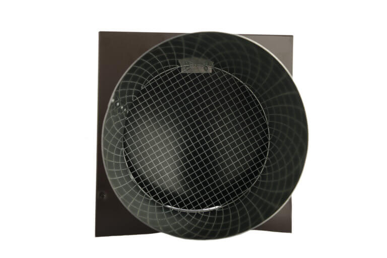 Inside bottom shot of FAMCO Hooded Wall Vent with Screen and Damper in painted steel.