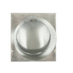 Bottom view of FAMCO hooded wall vent with screen and damper in galvanized steel.