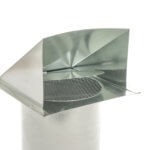 Inside view of FAMCO hooded wall vent with screen and damper in galvanized steel.