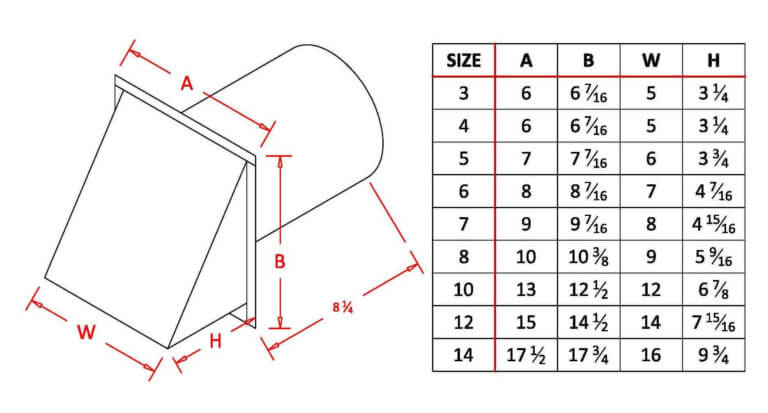 Copper Wall Vent with Damper (No Screen) spec drawing