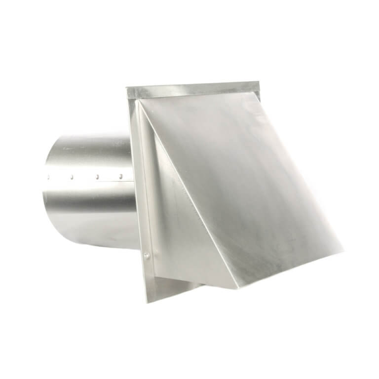 Aluminum hooded wall vent with screen, featuring a smooth finish and no damper.