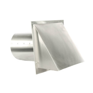 Aluminum hooded wall vent with screen, featuring a smooth finish and no damper.