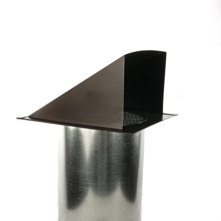 Side view of a black-painted galvanized steel roof vent with a mesh screen.
