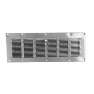 Louvered foundation vent made of aluminum without screen or damper.
