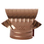 Full side view of FAMCO round base chimney vacuum cap in copper.