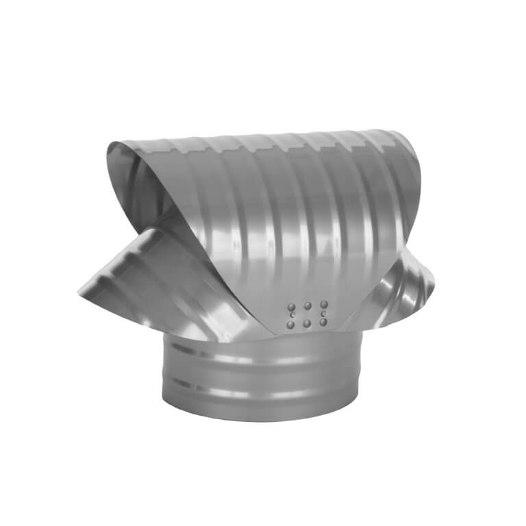 Full side view of FAMCO round base chimney vacuum cap in stainless steel.