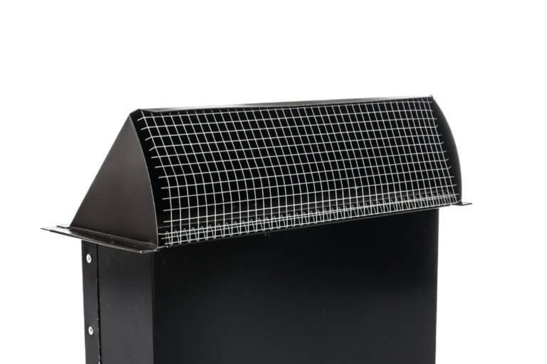 Side view of painted rectangular wall vent with screen.