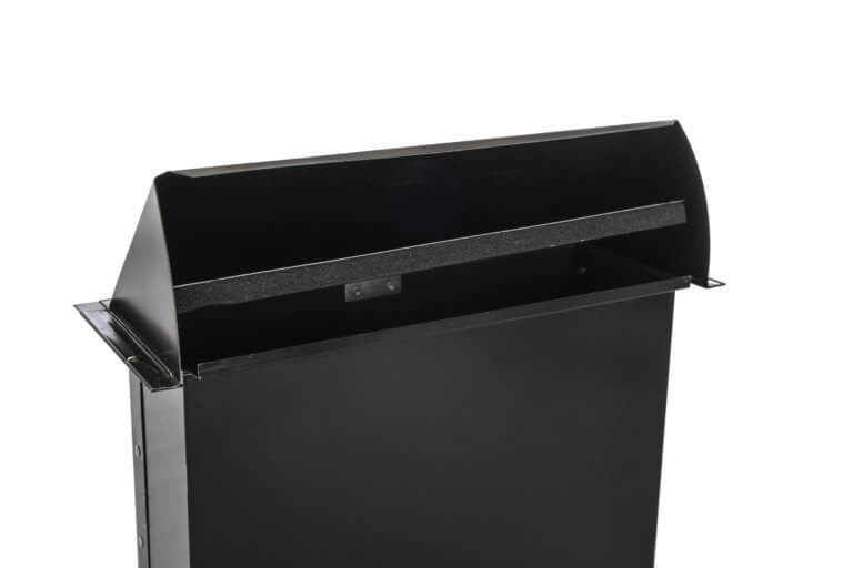 Side view of rectangular wall vent, painted, without screen.