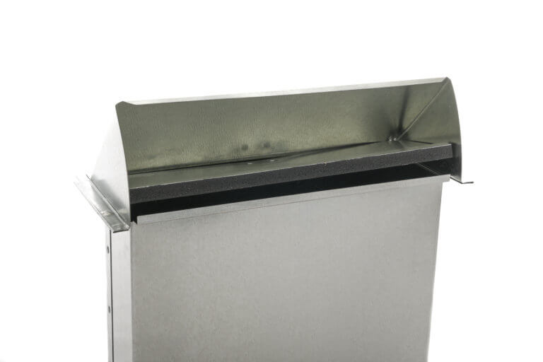 Galvanized rectangular wall vent, side view.