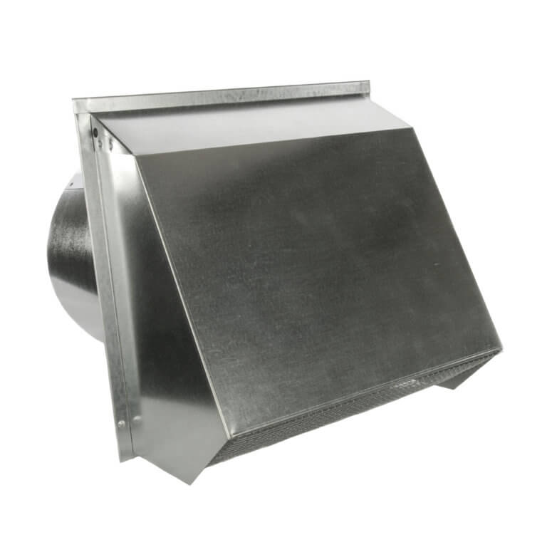 Front view of FAMCO Hooded Wall Vent with damper, gasket, and screen in galvanized steel.