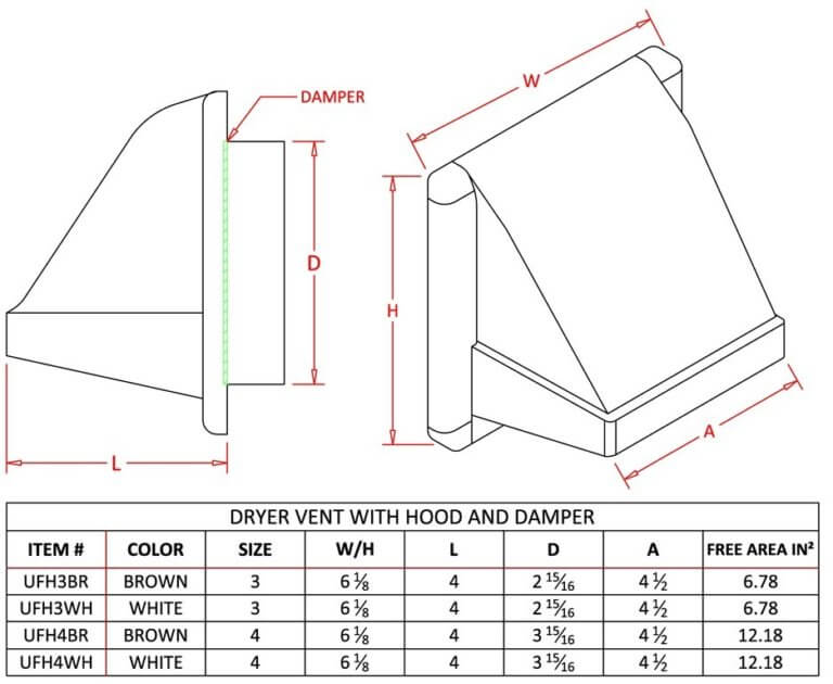 Plastic Dryer Vent with Hood and Damper-1226