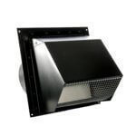Front view of FAMCO Hooded Wall Vent in black painted galvanized steel.