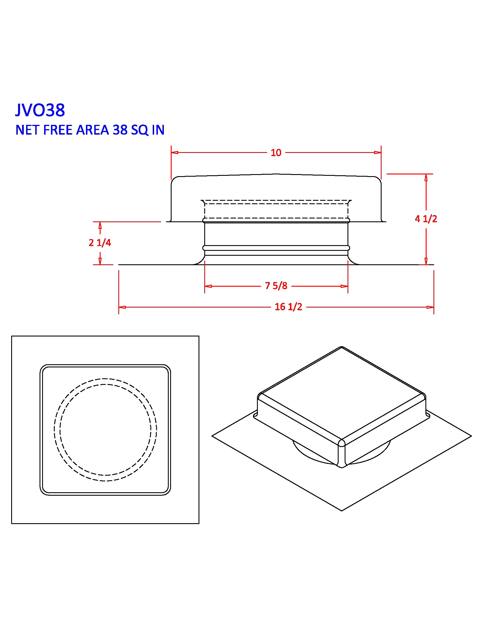 FAMCO Copper Roof Vent - 38 sq. in. Net Free Area (Front View)