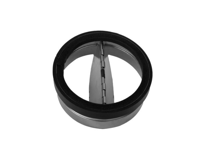 Top-down shot of FAMCO Inline Butterfly Backdraft Damper in galvanized steel.