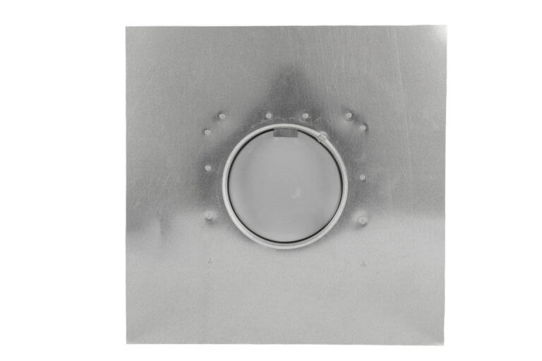 Bottom view of a galvanized Goose Neck Exhaust Roof Vent.