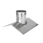 Saddle-style round roof vent base in galvanized metal.