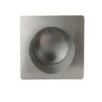 Bottom view of FAMCO hooded wall vent with damper and stucco ring in galvanized steel.
