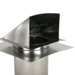 Inside view of FAMCO hooded wall vent with damper and stucco ring in galvanized steel.