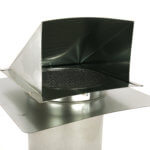 Inside view of FAMCO hooded wall vent with screen and stucco ring in galvanized steel.