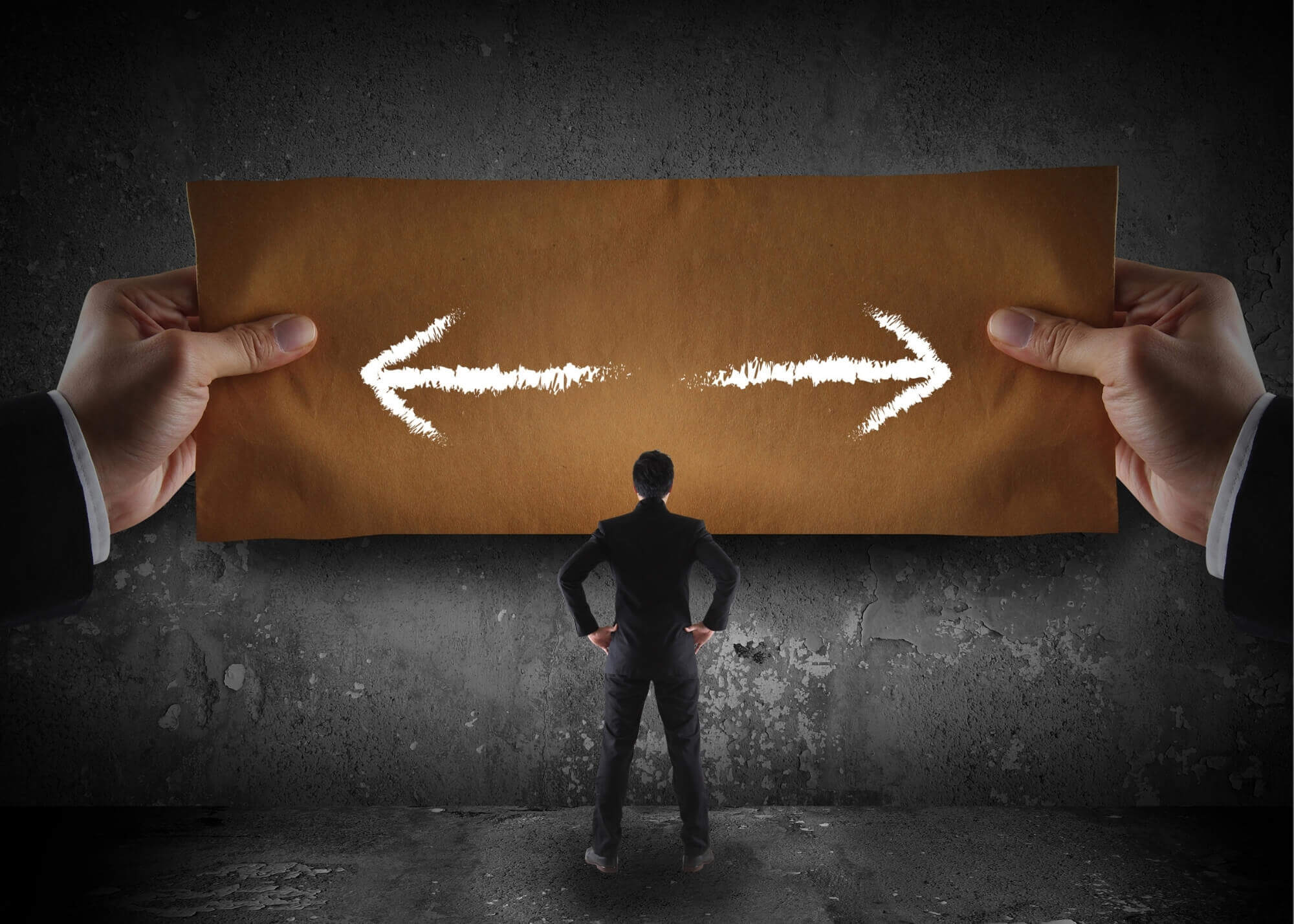 man stuck between two choices